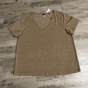 Old Navy Metallic V-Neck Short Sleeve Top in Shimmery Tan